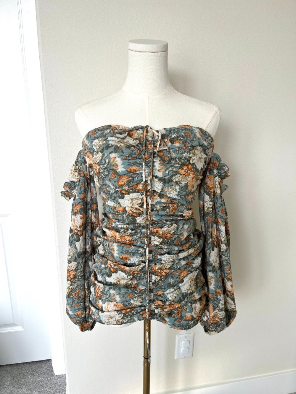 Hello Molly Y2K Floral Fairy Ruched Off the Shoulder Boho Top - Size S